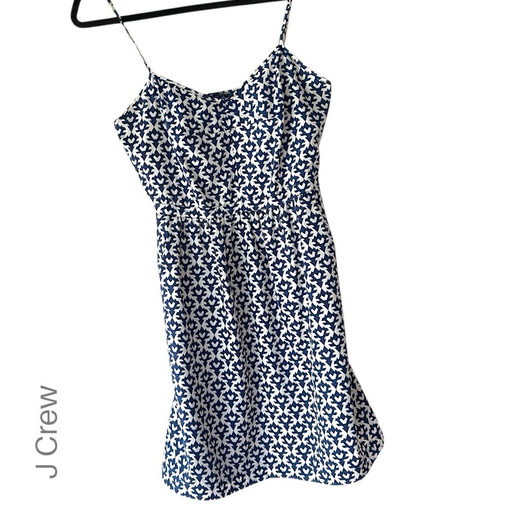 J CREW | NWOT BLUE & WHITE PRINT SPAGHETTI STRAP DRESS V-NECK LINED | SIZE: 2
